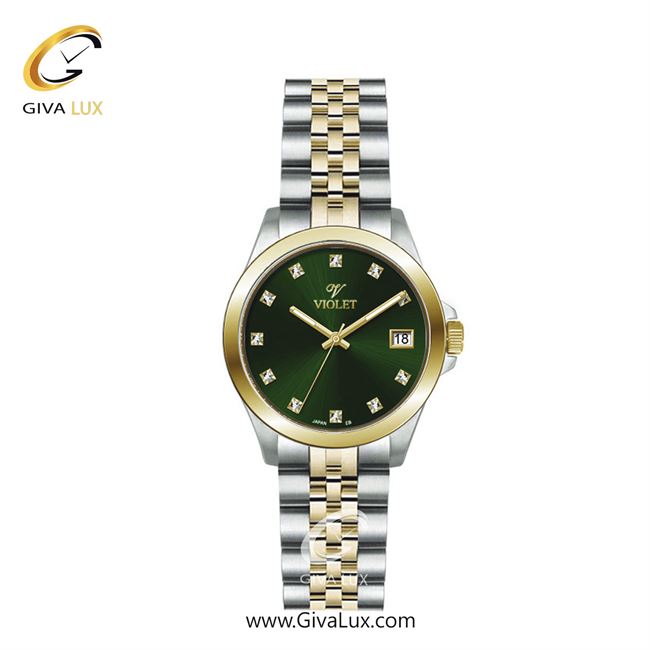 ساعت مچی اورجینال زنانه ویولت VIOLET طلایی-نقره ای | طلایی-نقره ای| سبز یشمی تیره| کد رفرنس 0642/2 سایز کوچک